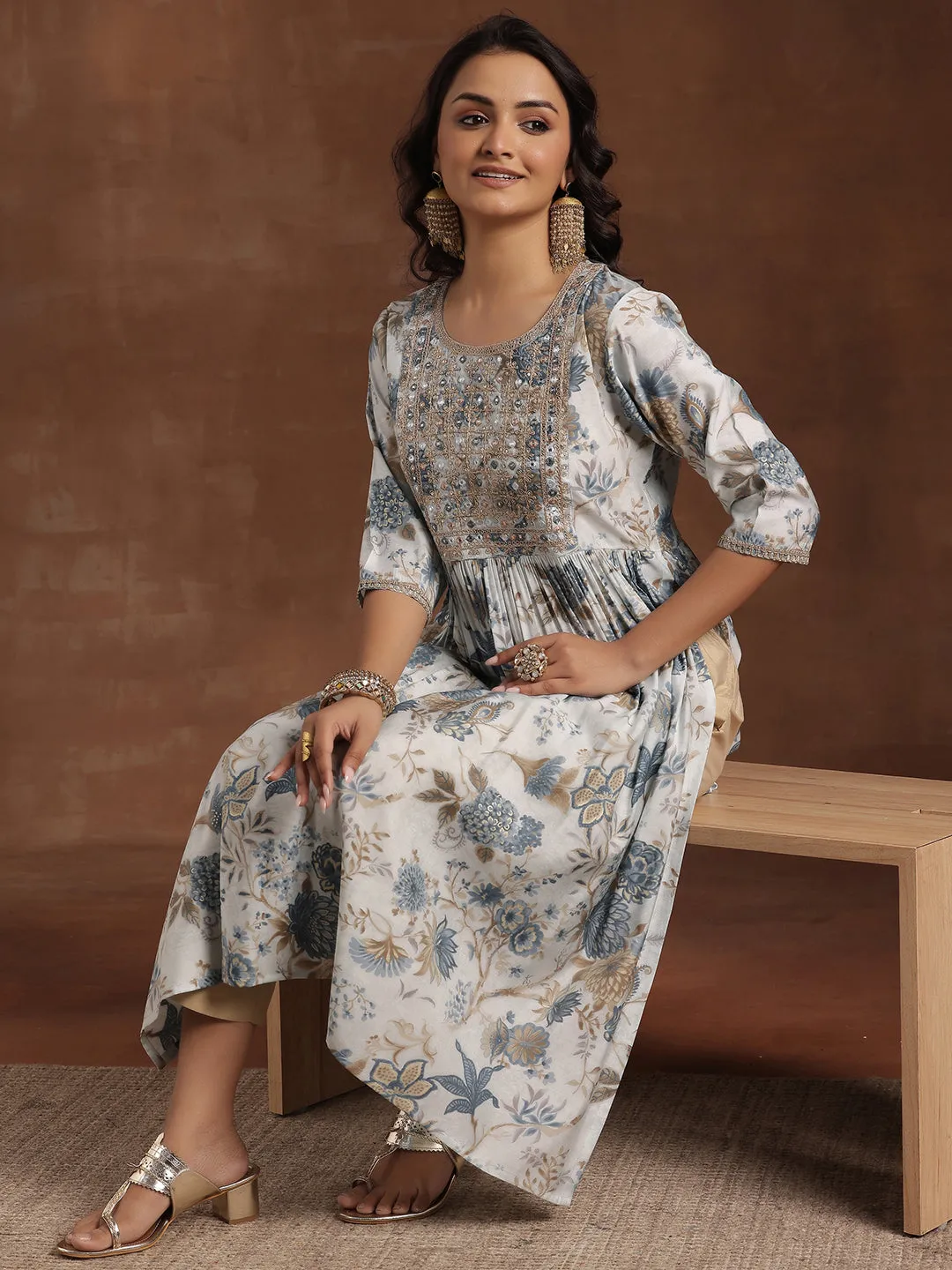 29228.Main_.webp Blue Printed Silk A-Line Kurta - Image 1