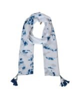Fashage Blue color Tie-Dye scarves with tassels.