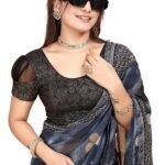 Round Neck Dobby Cotton Lycra Stretchable Elbow Half Sleeve Readymade Saree Blouse for Women Stylish