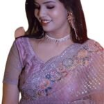 Women's Voilet Pink Sequenced Jimmi Chu Silk Saree With Blouse Piece Material