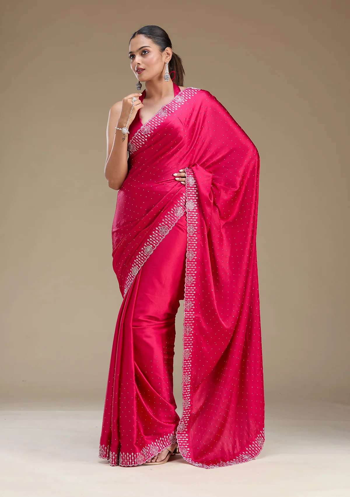 SAUS0039492_RANI_PINK_6.webp Rani Pink Swarovski Satin Saree - Image 1