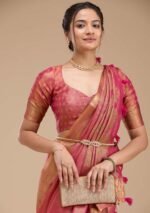 Rani Pink Printed Art Silk Saree - Image 3